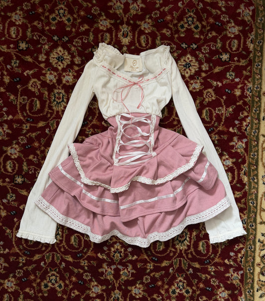 Lace-up Sweater Dress (Pointelle Pink) [SHIPS NEXT DAY]