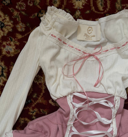 Lace-up Sweater Dress (Pointelle Pink) [SHIPS NEXT DAY]